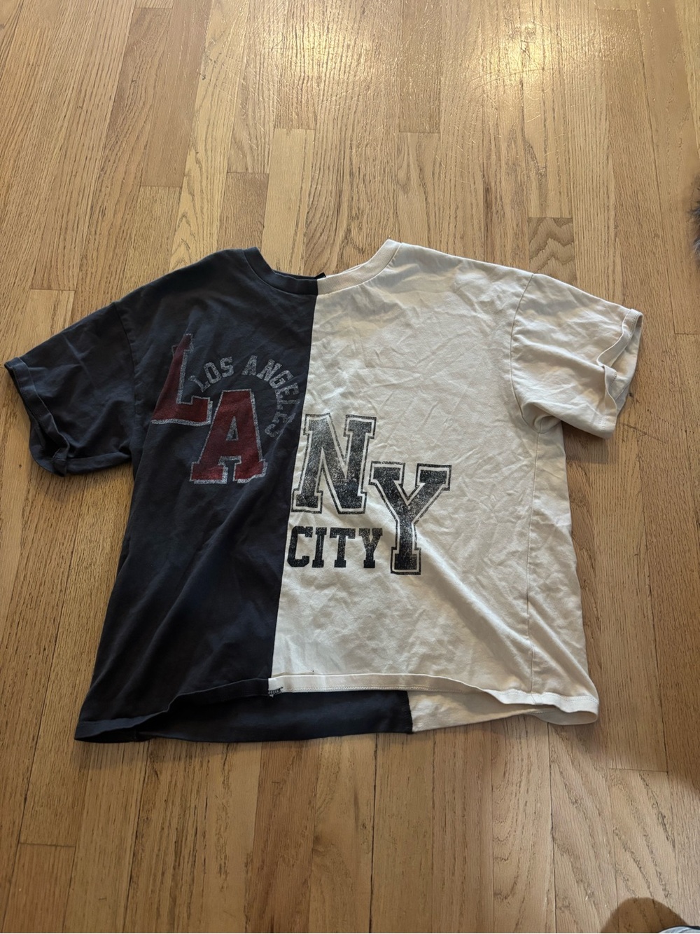 Forever 21 Two-Tone LA & NY Split Graphic Tee - Black & White